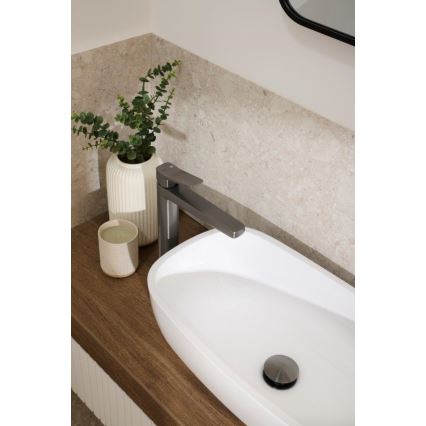 KFA Armatura 4522-712-61 - Miscelatore da lavabo con scarico MALAGA 30,3 cm, grigio metallico