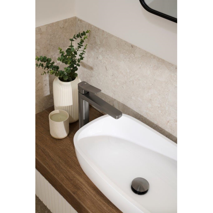 KFA Armatura 4522-712-61 - Miscelatore da lavabo con scarico MALAGA 30,3 cm, grigio metallico