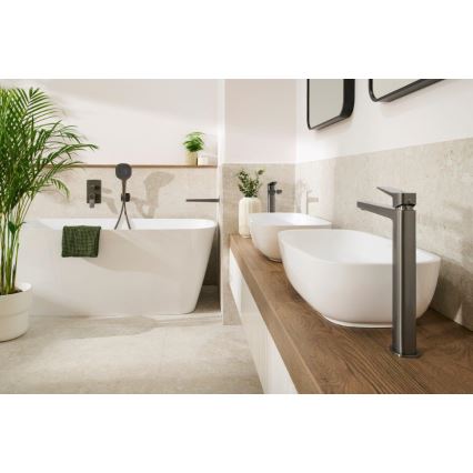 KFA Armatura 4522-712-61 - Miscelatore da lavabo con scarico MALAGA 30,3 cm, grigio metallico