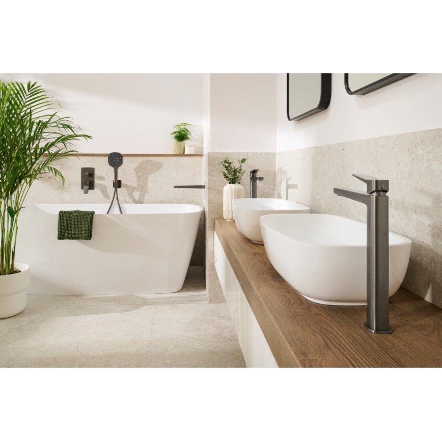 KFA Armatura 4522-815-61 - Miscelatore per lavabo + piletta MALAGA 15,9 cm grigio metallico