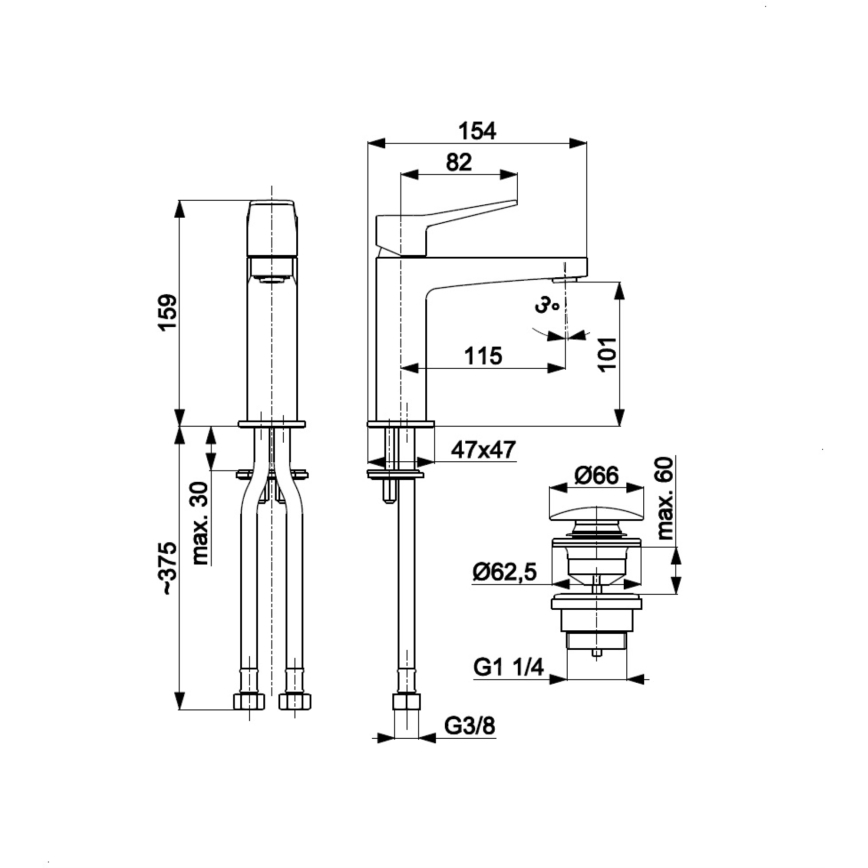 KFA Armatura 4522-815-81 - Miscelatore per lavabo + piletta di scarico MALAGA 15,9 cm colore nero