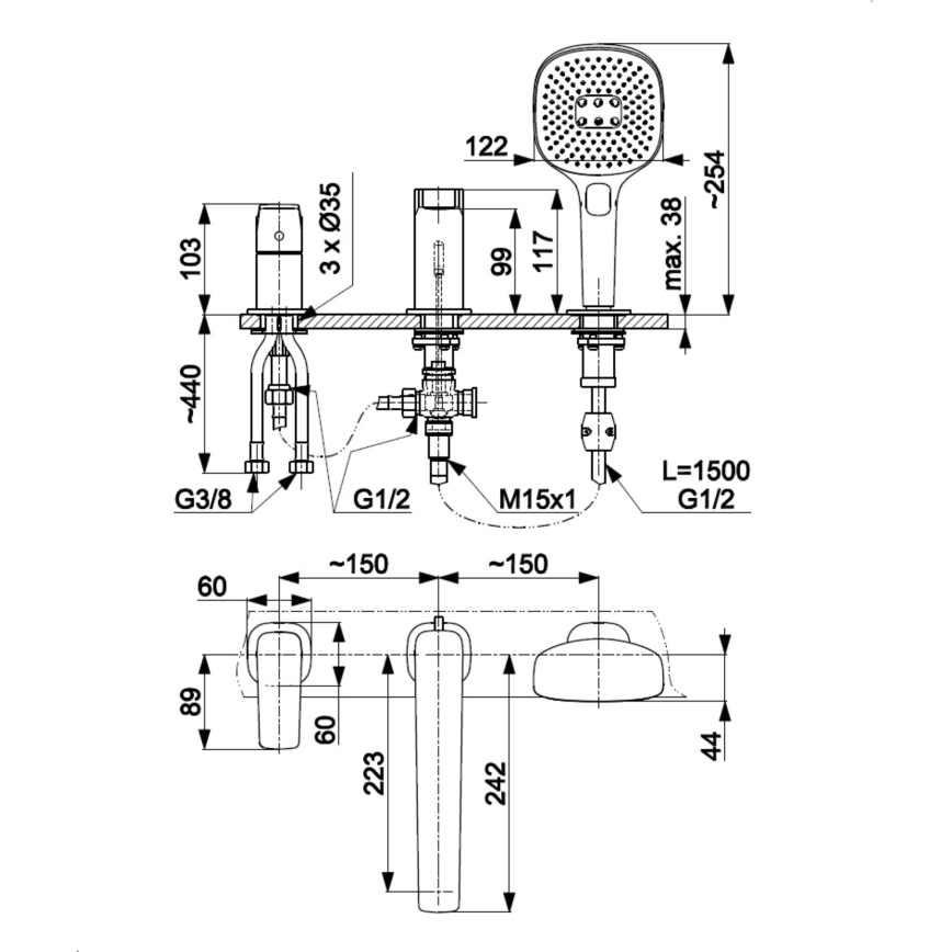 KFA Armatura 4525-210-61 - Miscelatore per vasca a 3 fori MALAGA grigio metallizzato