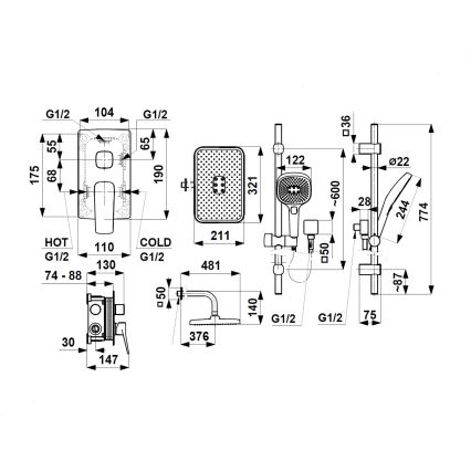 KFA Armatura 4529-301-61 - Set doccia con miscelatore da incasso MALAGA grigio metallizzato