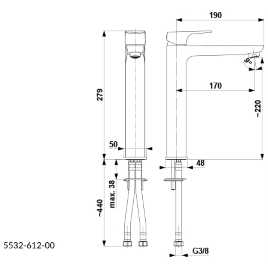KFA Armatura 5532-612-00 - Rubinetto del lavandino MOKAIT 27,9 cm cromo lucido