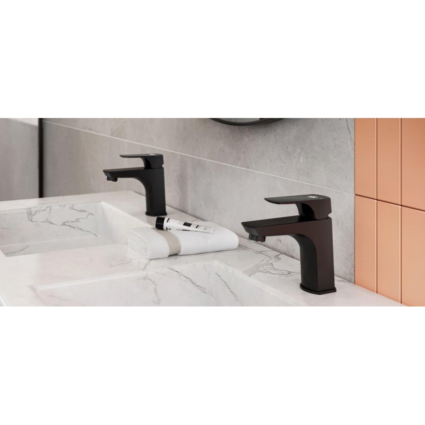 KFA Armatura 5532-815-81 - Rubinetto del lavandino + con scarico MOKAIT 13,9 cm ottone/opaco nero
