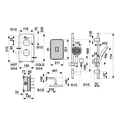 KFA Armatura 5759-301-31 - Set doccia con miscelatore termostatico da incasso MALAGA, finitura oro spazzolato