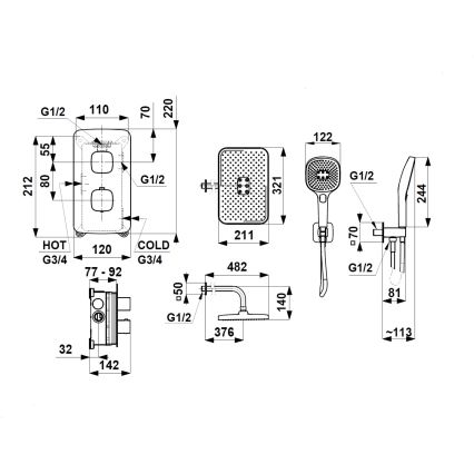 KFA Armatura 5759-501-81 - Set doccia con miscelatore termostatico da incasso MALAGA, nero