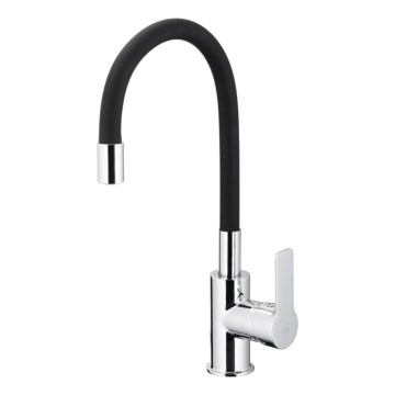 KFA Armatura 6553-915-00 - Rubinetto per lavello con braccio flessible RUMBA 40,5 cm nero/cromo lucido
