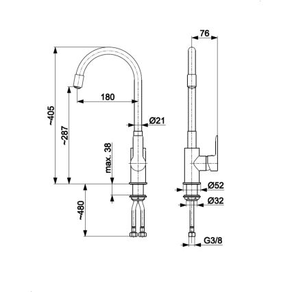 KFA Armatura 6553-915-00 - Rubinetto per lavello con braccio flessible RUMBA 40,5 cm nero/cromo lucido