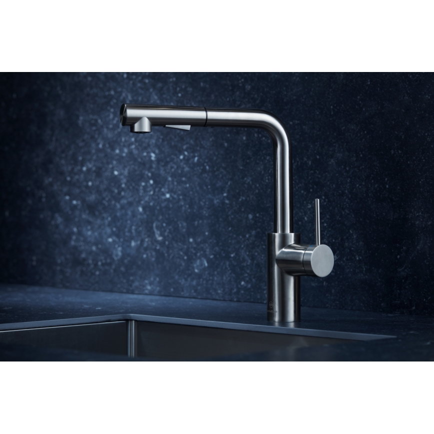 KFA Armatura 6623-110-22 - Rubinetto lavello con doccetta estraibile DUERO BASIC acciaio inossidabile