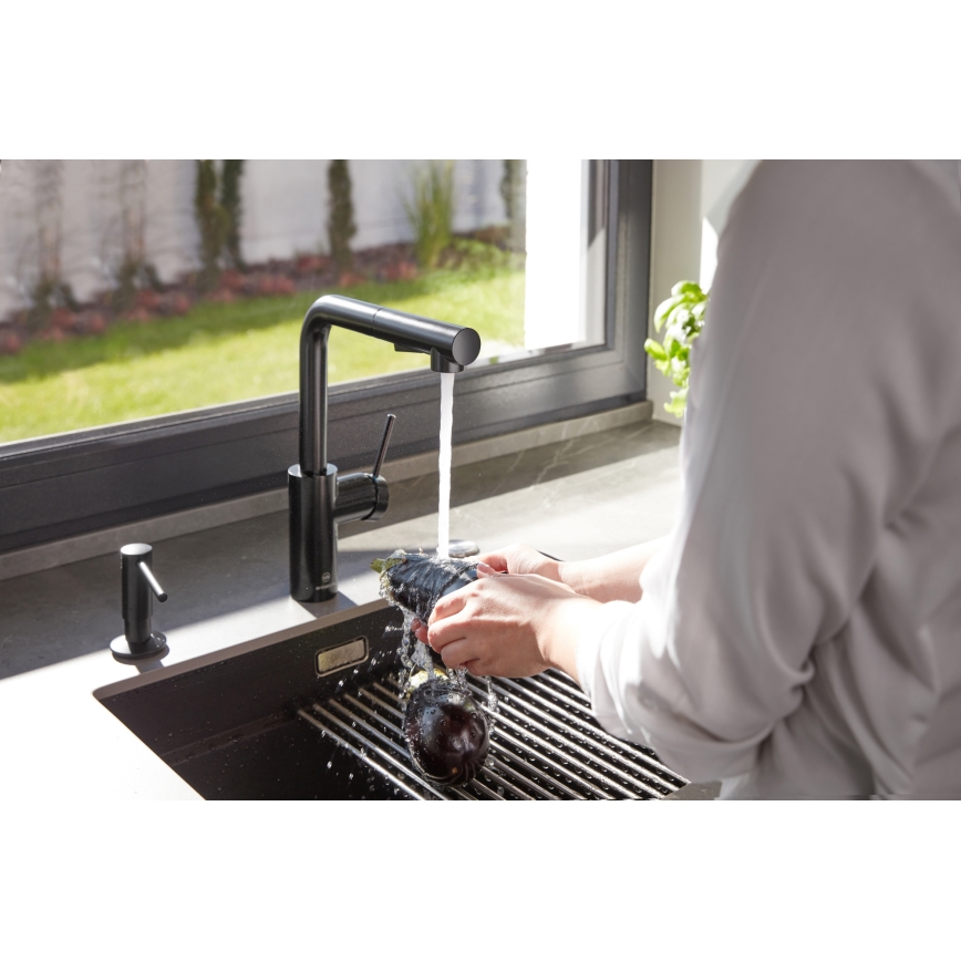 KFA Armatura 990-100-81 - Distributore di sapone da incasso DUERO acciaio inossidabile/opaco nero