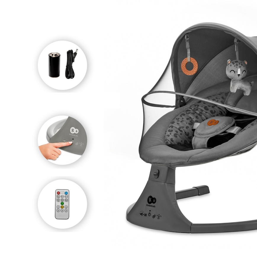 KINDERKRAFT - Altalena per bambini con melodia 2in1 LUMI 4xAAA grigio scuro
