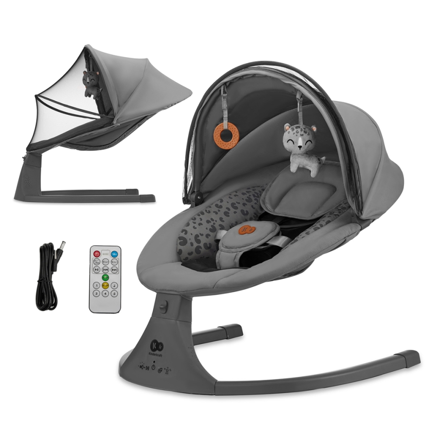 KINDERKRAFT - Altalena per bambini con melodia 2in1 LUMI 4xAAA grigio scuro