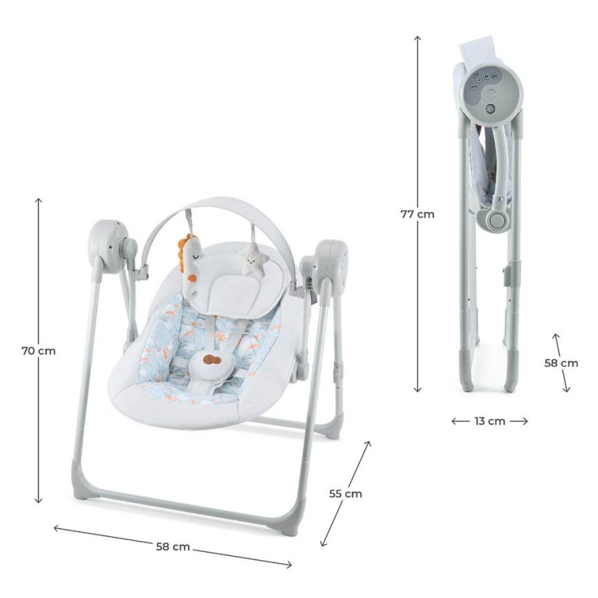 KINDERKRAFT - Altalena per bambini con melodia SWINGEE grigio 4xAAA/230V