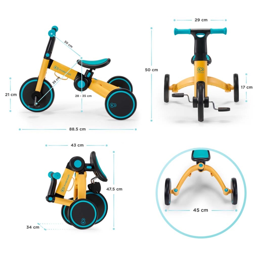 KINDERKRAFT - Bicicletta a spinta per bambini 3in1 4TRIKE giallo/nero