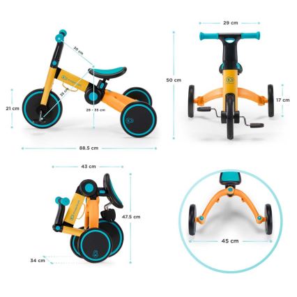 KINDERKRAFT - Bicicletta a spinta per bambini 3in1 4TRIKE giallo/turchese