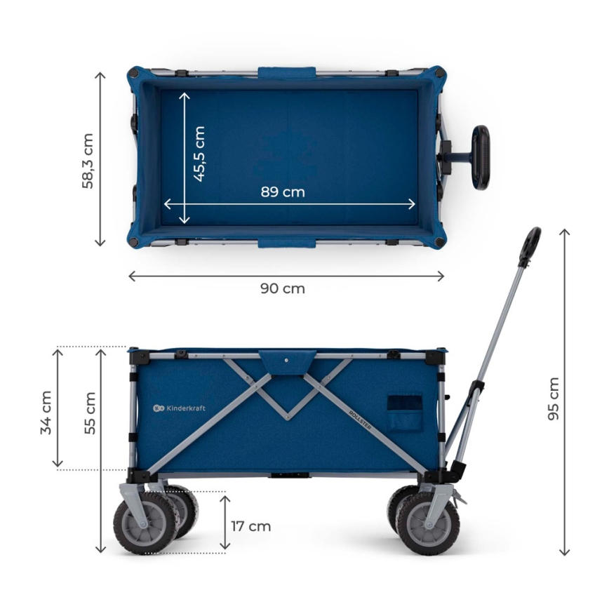 KINDERKRAFT - Carrello da trasporto pieghevole WAGON ROLLSTER blu