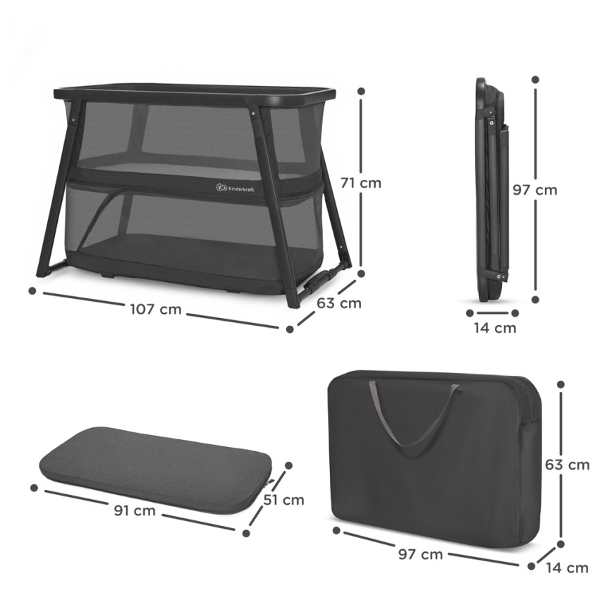 KINDERKRAFT - Culla da viaggio 4in1 SOFI PLUS grigio scuro