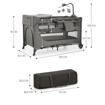 KINDERKRAFT - Culla da viaggio JOY 2 con accessori grigio