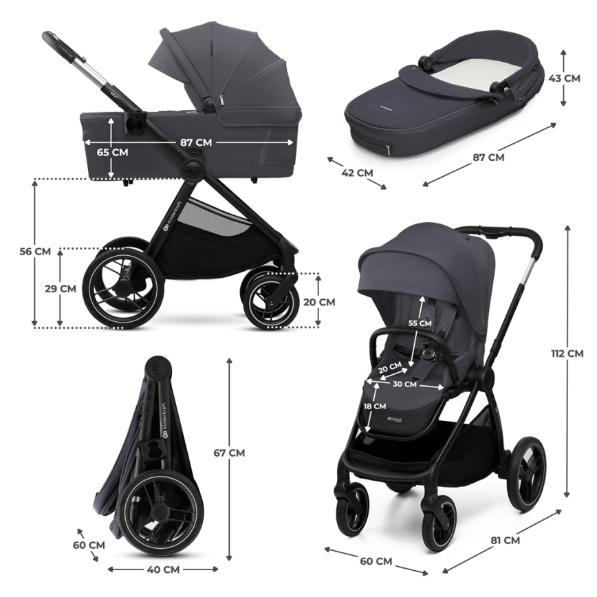 KINDERKRAFT - Passeggino combinato 2in1 NEA 2 grigio scuro