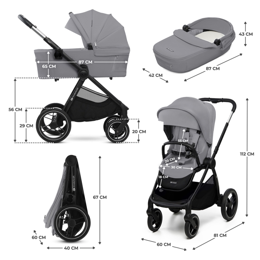 KINDERKRAFT - Passeggino combinato 2in1 NEA 2 Platinum grigio