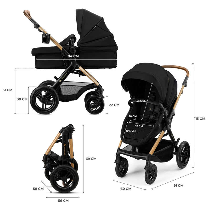 KINDERKRAFT - Passeggino combinato 3 in 1 MOOV 2 XL Air Black