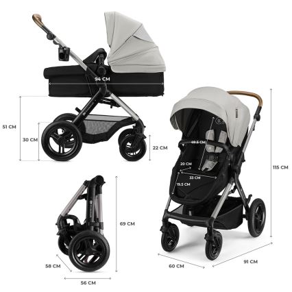 KINDERKRAFT - Passeggino combinato 3 in 1 MOOV 2 XL Air Grey