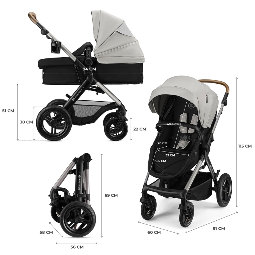 KINDERKRAFT - Passeggino combinato 3 in 1 MOOV 2 XL Air Grey