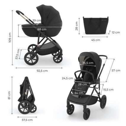 KINDERKRAFT - Passeggino combinato 3 in 1 PRIME 3 Venezian Nero