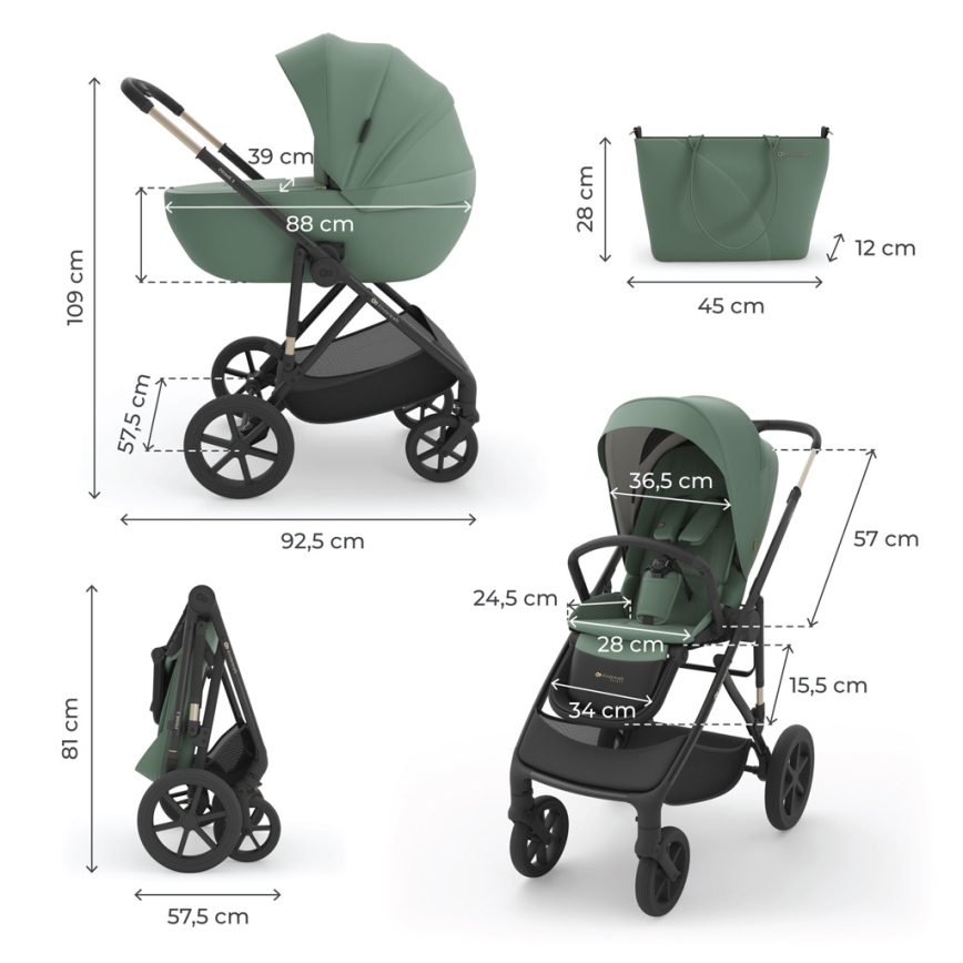 KINDERKRAFT - Passeggino combinato 3 in 1 PRIME 3 Verde scuro