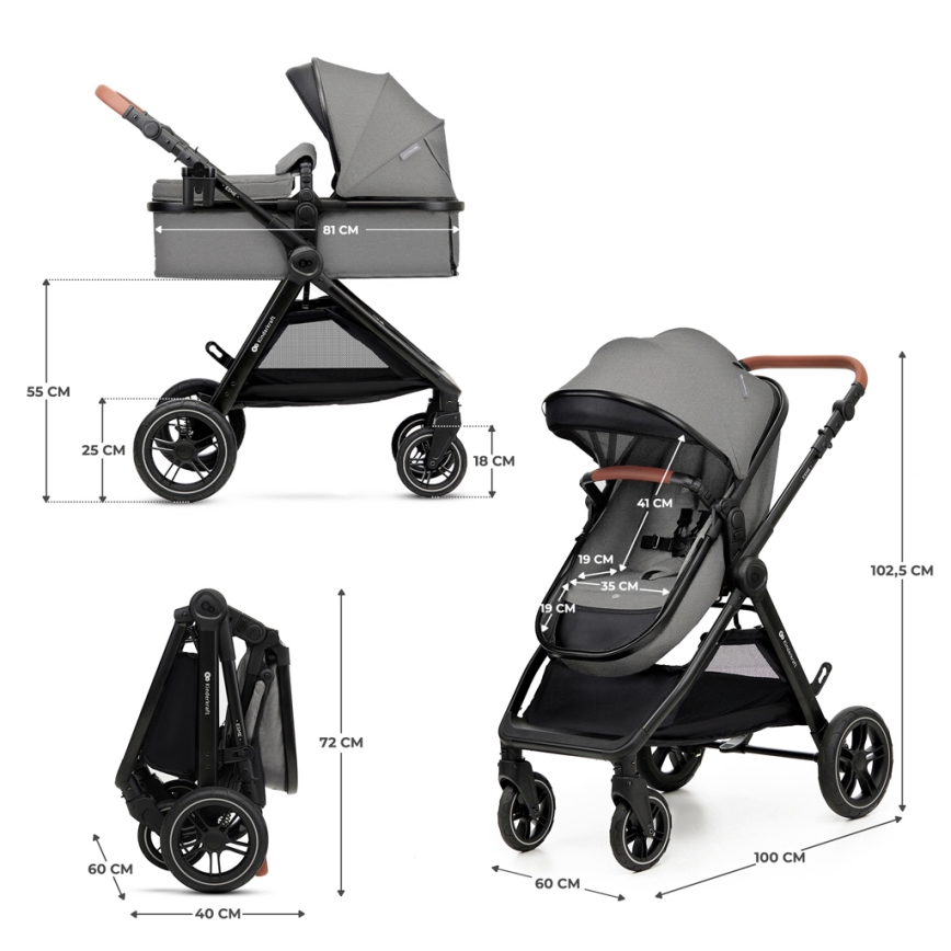 KINDERKRAFT - Passeggino combinato 3in1 ESME Moonlight grigio + seggiolino auto MINK PRO