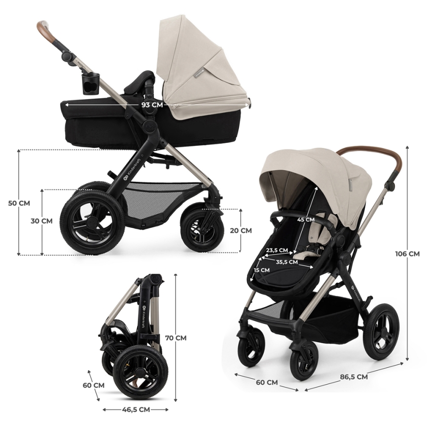 KINDERKRAFT - Passeggino combinato 3in1 MOOV 2 AIR Moonlight grigio + seggiolino auto MINK PRO