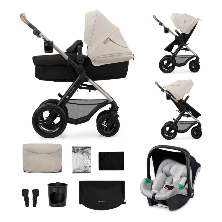 KINDERKRAFT - Passeggino combinato 3in1 MOOV 2 AIR Moonlight grigio + seggiolino auto MINK PRO
