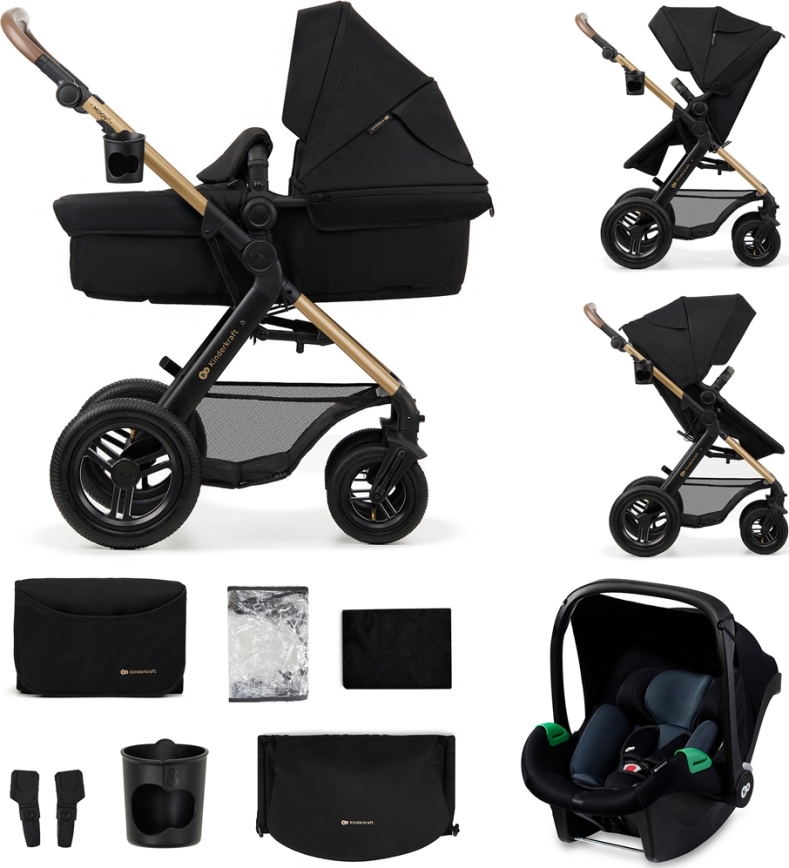 KINDERKRAFT - Passeggino combinato 3in1 MOOV 2 AIR Pure nero + seggiolino auto MINK PRO