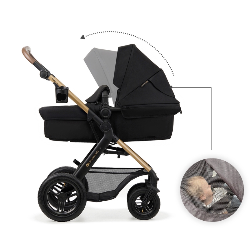 KINDERKRAFT - Passeggino combinato 3in1 MOOV 2 AIR Pure nero + seggiolino auto MINK PRO