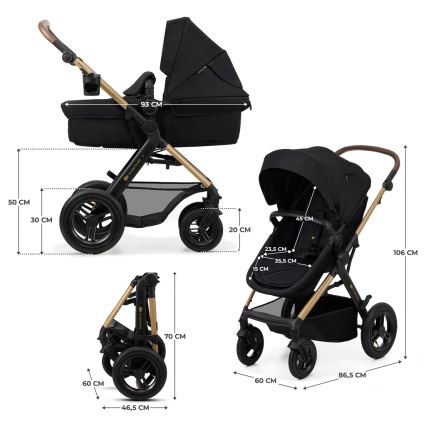 KINDERKRAFT - Passeggino combinato 3in1 MOOV 2 AIR Pure nero + seggiolino auto MINK PRO