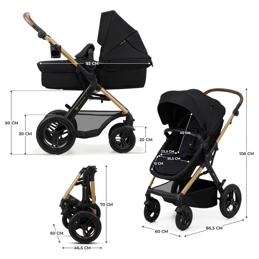 KINDERKRAFT - Passeggino combinato 3in1 MOOV 2 AIR Pure nero + seggiolino auto MINK PRO