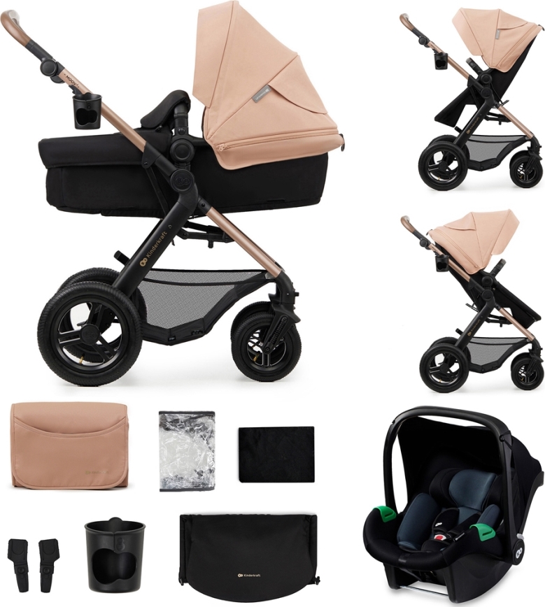 KINDERKRAFT - Passeggino combinato 3in1 MOOV 2 AIR Sand beige + seggiolino auto MINK PRO