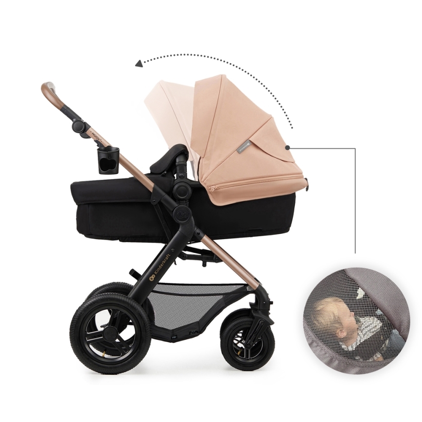 KINDERKRAFT - Passeggino combinato 3in1 MOOV 2 AIR Sand beige + seggiolino auto MINK PRO