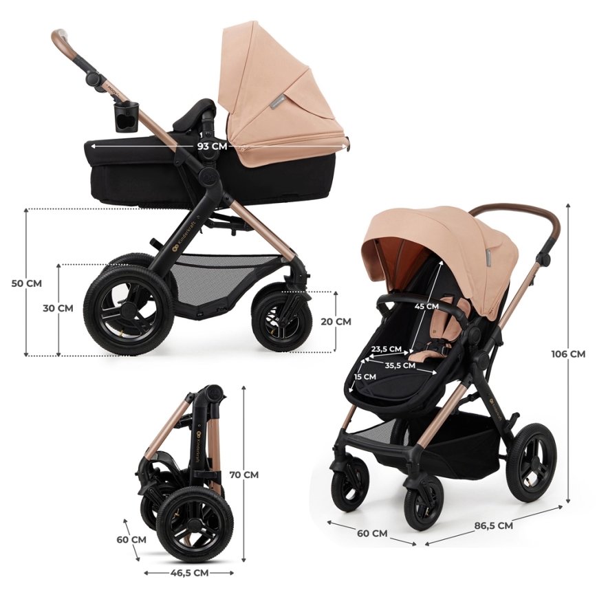 KINDERKRAFT - Passeggino combinato 3in1 MOOV 2 AIR Sand beige + seggiolino auto MINK PRO