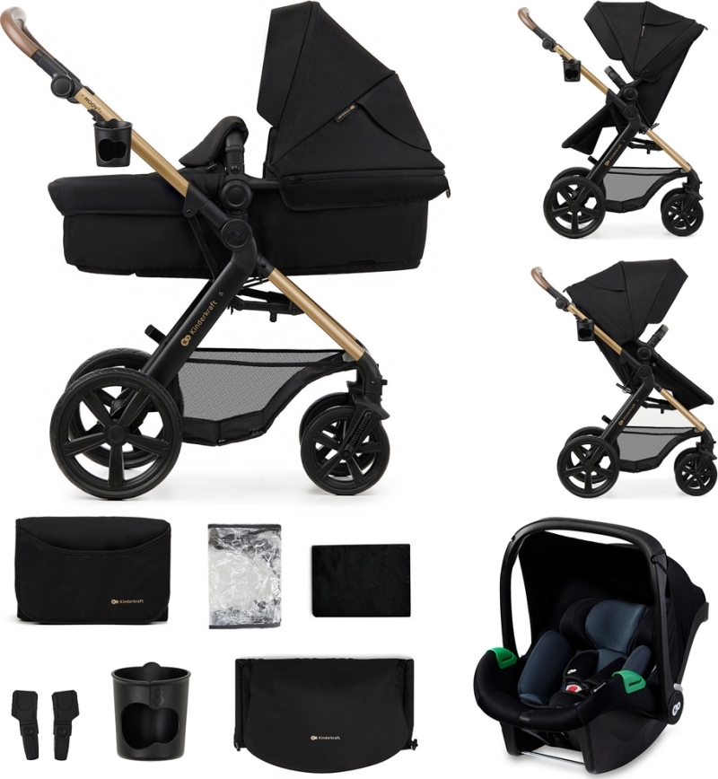 KINDERKRAFT - Passeggino combinato 3in1 MOOV 2 Pure nero + seggiolino auto MINK PRO