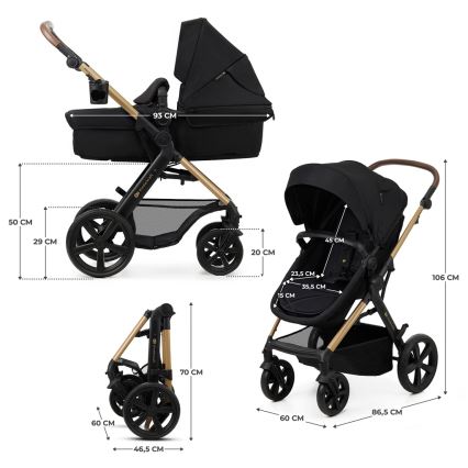 KINDERKRAFT - Passeggino combinato 3in1 MOOV 2 Pure nero + seggiolino auto MINK PRO
