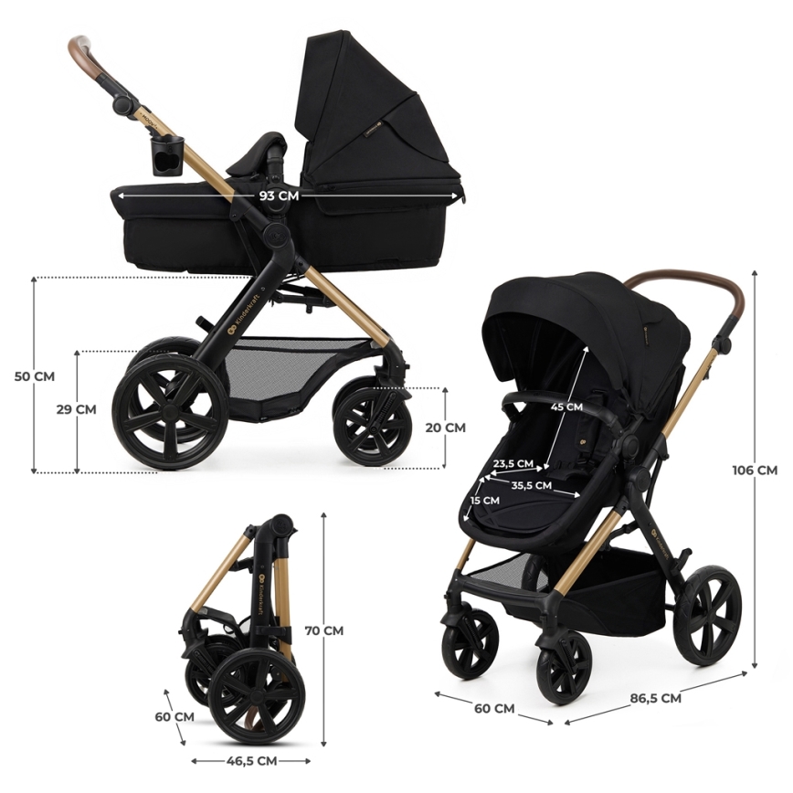 KINDERKRAFT - Passeggino combinato 3in1 MOOV 2 Pure nero + seggiolino auto MINK PRO