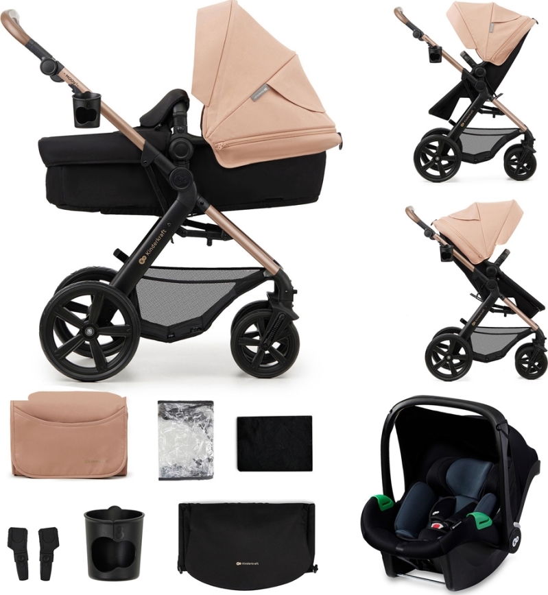 KINDERKRAFT - Passeggino combinato 3in1 MOOV 2 Sand beige + seggiolino auto MINK PRO