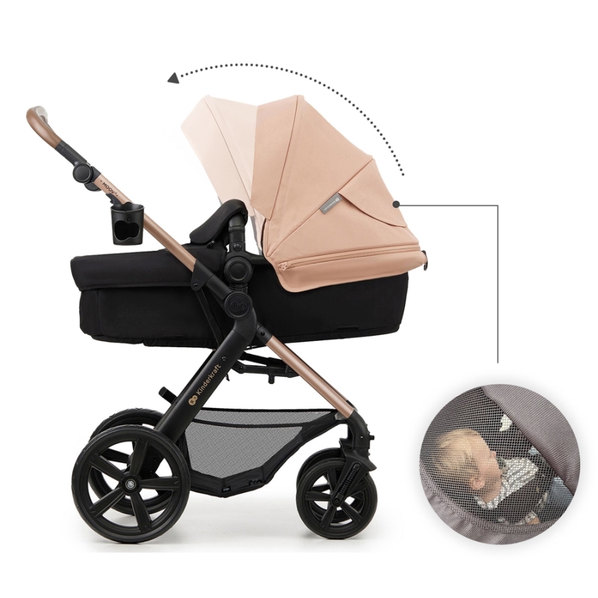 KINDERKRAFT - Passeggino combinato 3in1 MOOV 2 Sand beige + seggiolino auto MINK PRO