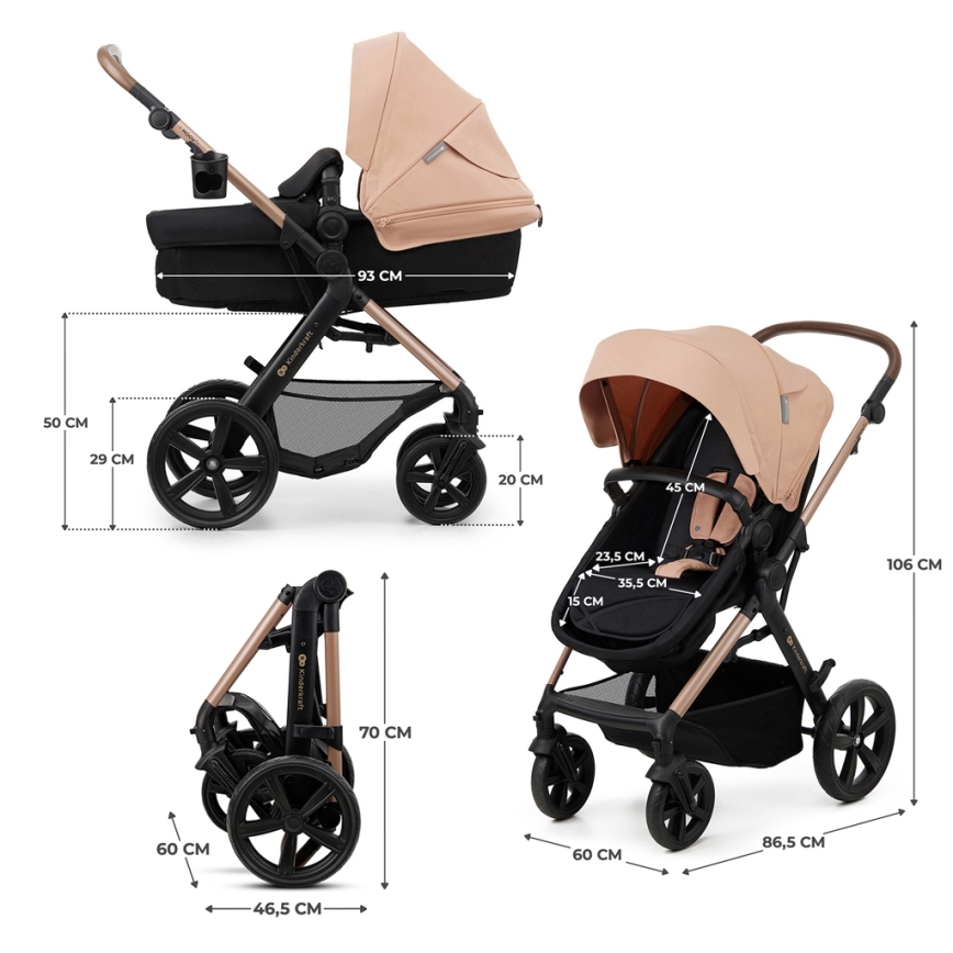 KINDERKRAFT - Passeggino combinato 3in1 MOOV 2 Sand beige + seggiolino auto MINK PRO