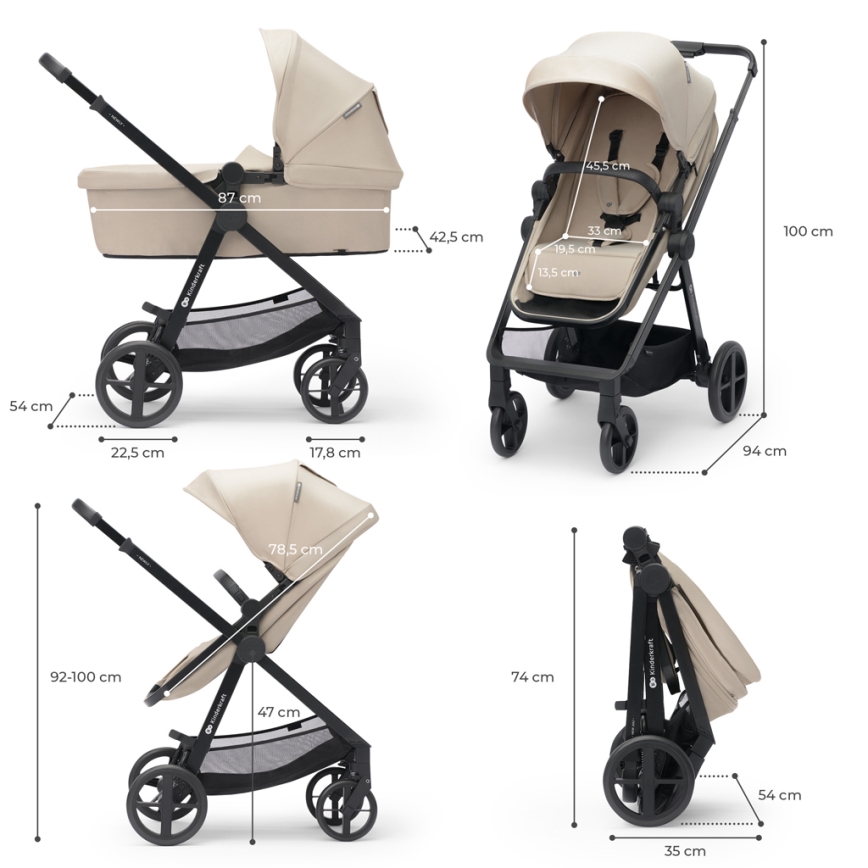 KINDERKRAFT - Passeggino combinato 4in1 NEWLY Classico beige + seggiolino auto MINK PRO con base ISOFIX