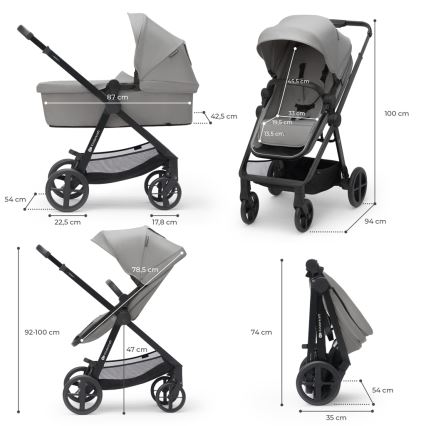 KINDERKRAFT - Passeggino combinato 4v1 NEWLY Classico grigio + seggiolino auto MINK PRO con base ISOFIX