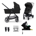 KINDERKRAFT - Passeggino combinato 4v1 NEWLY Classico nero + seggiolino auto MINK PRO con base ISOFIX