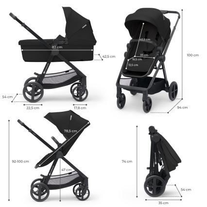 KINDERKRAFT - Passeggino combinato 4v1 NEWLY Classico nero + seggiolino auto MINK PRO con base ISOFIX